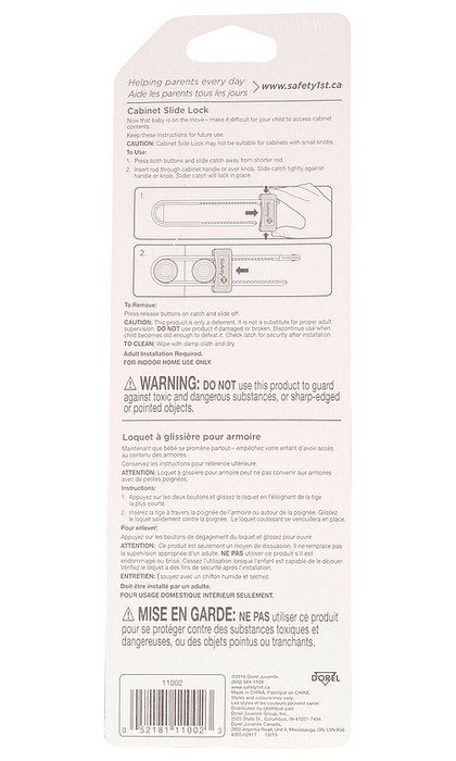 Loquet à glissière pour armoire | Safety First