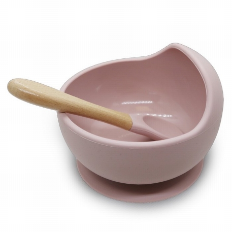 Duo bol et cuillère en silicone - Rose | Kushies