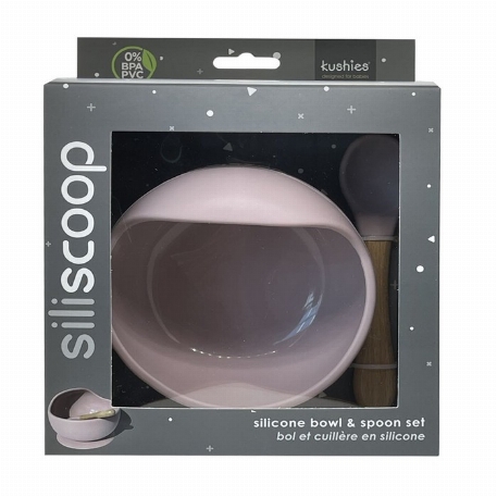 Duo bol et cuillère en silicone - Rose | Kushies