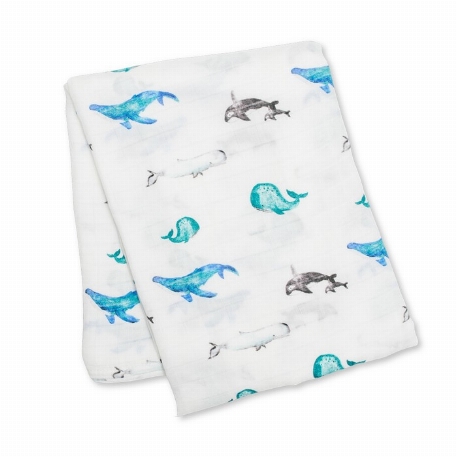Couverture mousseline de bambou - Baleines | Lulujo