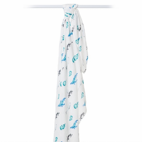 Couverture mousseline de bambou - Baleines | Lulujo