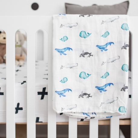 Couverture mousseline de bambou - Baleines | Lulujo