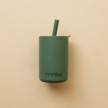 Verre à paille et couvercle - Leaf | Minika