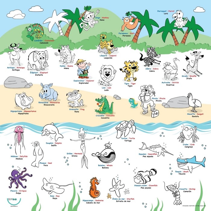 Nappe à colorier - Animaux Trilingue | Bimoo