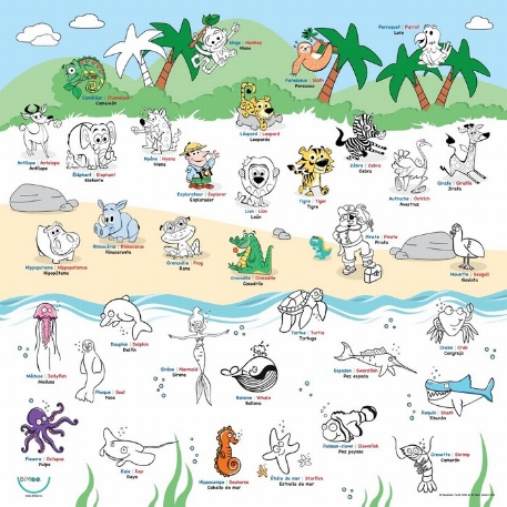 Nappe à colorier - Animaux Trilingue | Bimoo