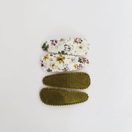 Ensemble de barrettes en coton "clic clac" - Champ de fleur et olive | Lox Lion