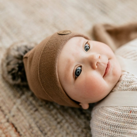 Tuque avec pompon 0-6M - Moka | Petit Coulou