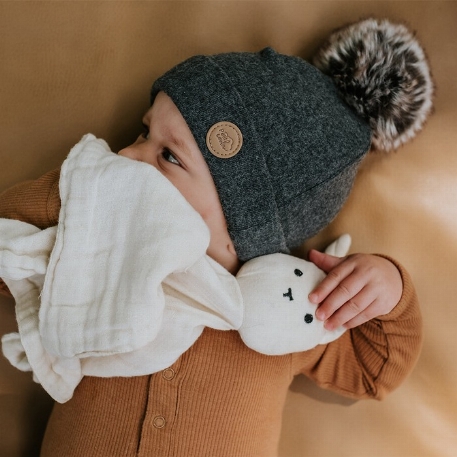Tuque avec pompon 0-6M - Graphite | Petit Coulou