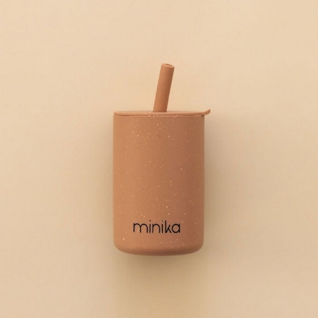 Verre à paille et couvercle - Almond | Minika