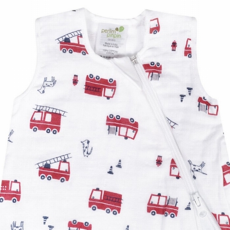 Sac de nuit en mousseline de coton - Camions de pompier (0.7 Tog) | Perlimpinpin