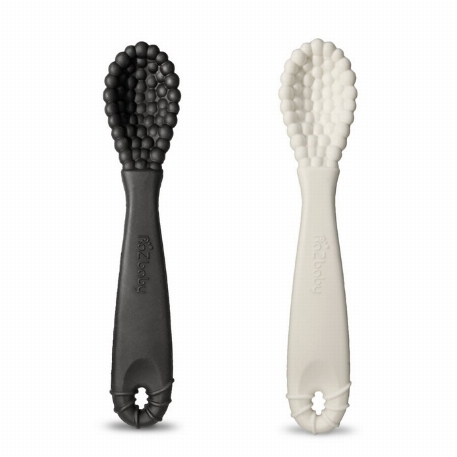 Cuilière d'entrainement en silicone pqt 2 - Noir et blanc | Raz Baby