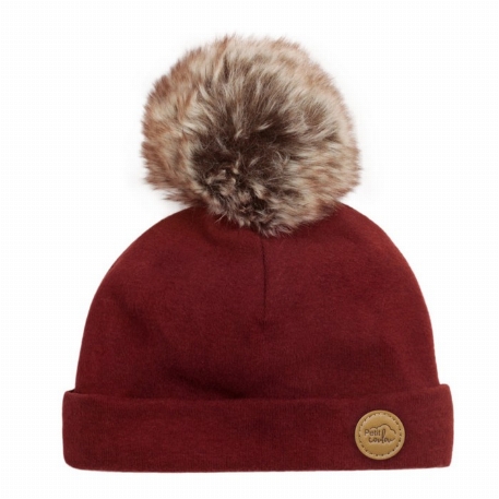 Tuque avec pompon 0-6M - Rubis | Petit Coulou
