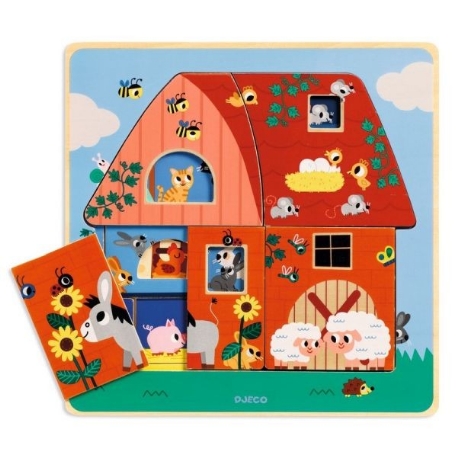 Puzzle 3 niveaux - Chez Moo - 12 pcs | Djeco