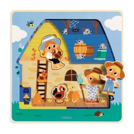 Puzzle 3 niveaux - Chez Moo - 12 pcs | Djeco
