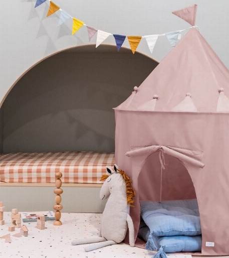 Tente de jeu castle en tissu recyclé - Rose brumeux | 3 Sprouts