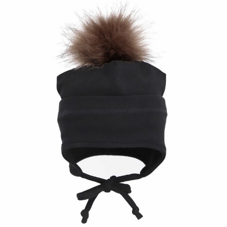 Tuque mi-saison avec pompon - Noir | Calikids