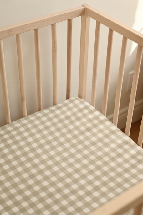 Drap contour lit de bébé - Sage gingham | Minika