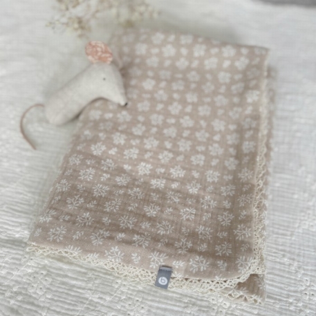 Doudou mousseline avec dentelle - Beige avoine | Baluchon