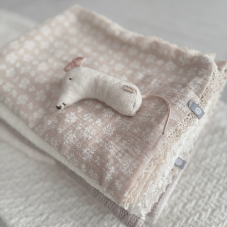 Doudou mousseline avec dentelle - Beige avoine | Baluchon