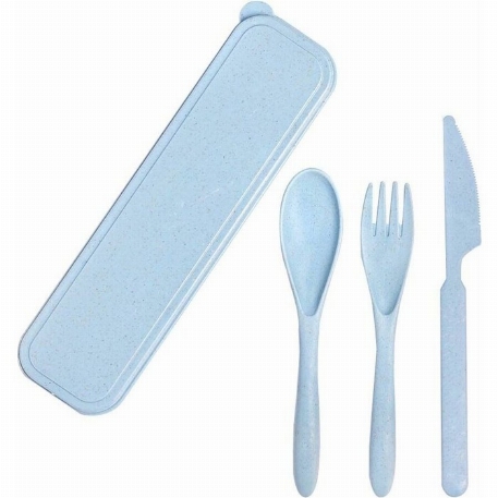 Ensemble d'ustensiles biodégradable - Bleu | Execo