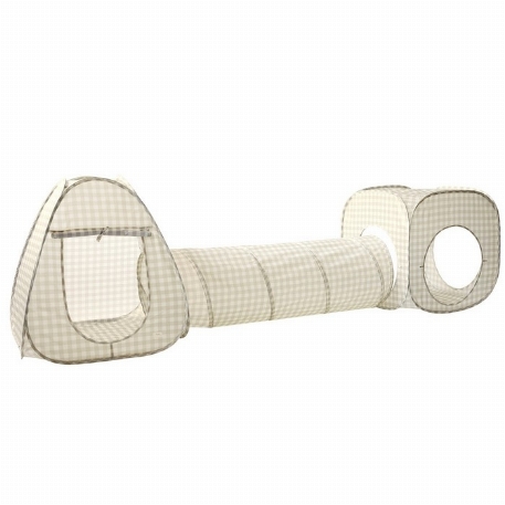 Ensemble de tente en tunnel 3-en-1 en tissu recycylé - Vichy Beige | 3 Sprouts