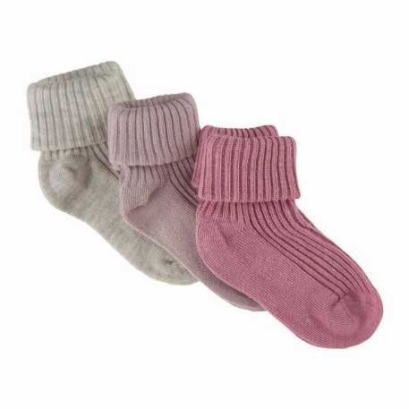 Bas (pqt 3) - Beige-Mauve-Rose foncé | Minymo