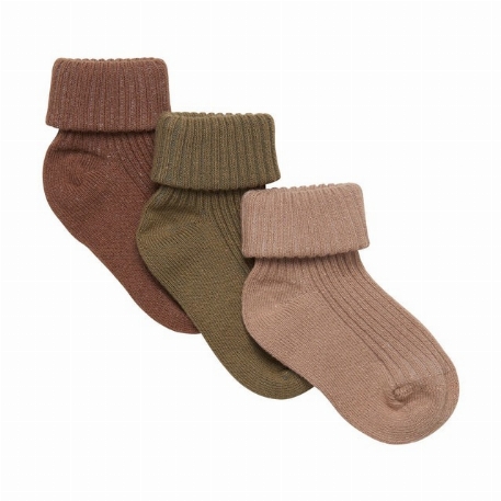 Bas (pqt 3) - Beige-Brun-Olive | Minymo