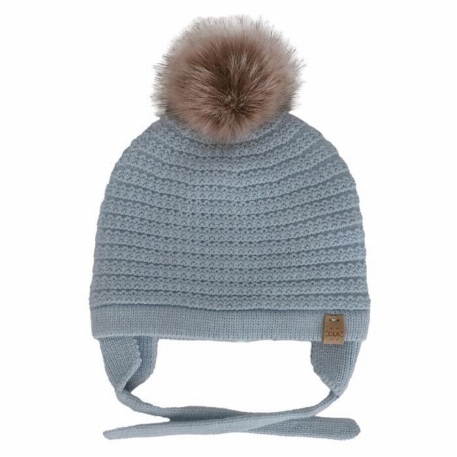 Bonnetà pompon en tricot - Sterling Blue | Calikids
