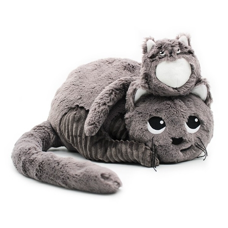 Peluche maman-bébé - Miaou le chat gris | Les Déglingos