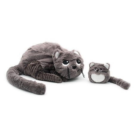 Peluche maman-bébé - Miaou le chat gris | Les Déglingos