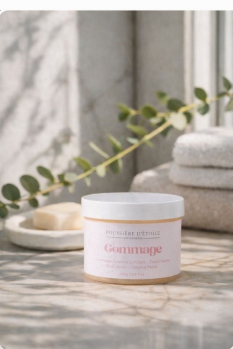 Gommage sucré salé - Coco Pivoine | Savonnerie Poussière d'Étoile