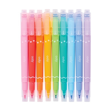 Confetti Stamp - 9 marqueurs à double embout - pointe fine et tampon | ooly