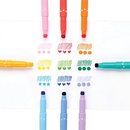 Confetti Stamp - 9 marqueurs à double embout - pointe fine et tampon | ooly
