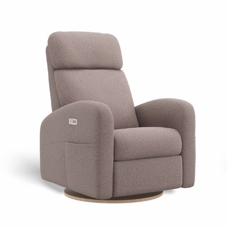Fauteuil motorisé rembourré inclinable pivotant avec appui-tête ajustable à ailes latérales - Hailey - Arlo Flax | Jaymar