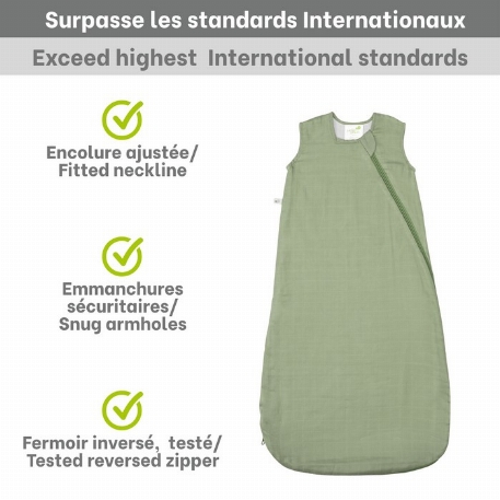 Sac de nuit en mousseline de coton (0.7 Tog) - Kaki | Perlimpinpin