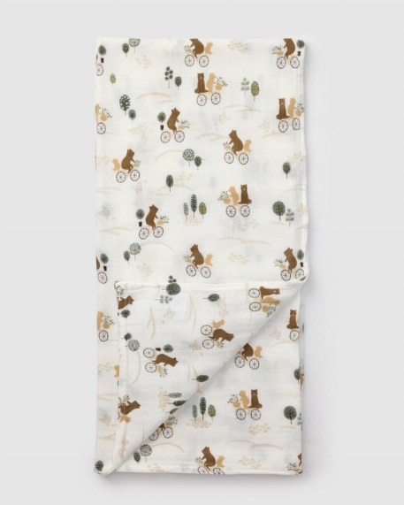 Couverture en mousseline de bambou - Bears on Bikes | Loulou Lollipop