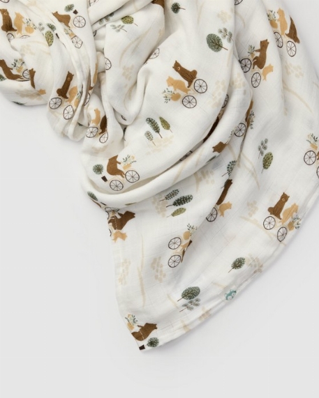 Couverture en mousseline de bambou - Bears on Bikes | Loulou Lollipop