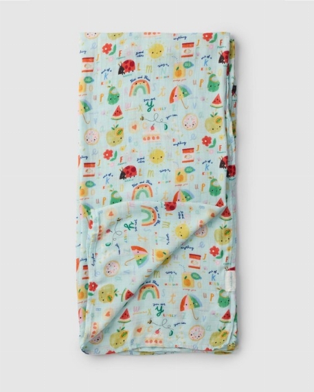 Couverture en mousseline de bambou - Alphabet Smiles | Loulou Lollipop