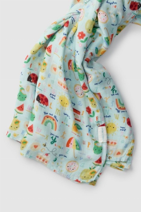 Couverture en mousseline de bambou - Alphabet Smiles | Loulou Lollipop