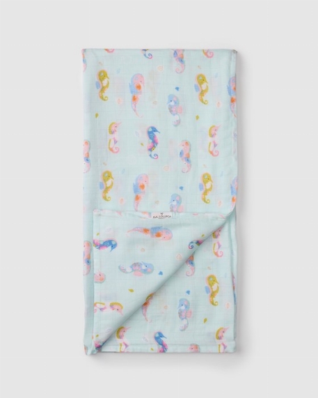 Couverture en mousseline de bambou - Painterly Seahorse | Loulou Lollipop