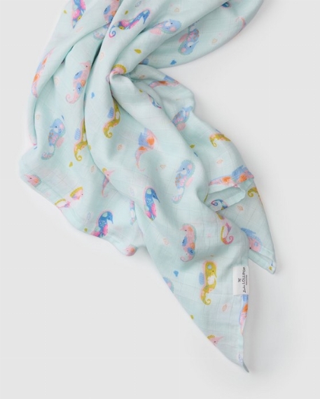 Couverture en mousseline de bambou - Painterly Seahorse | Loulou Lollipop