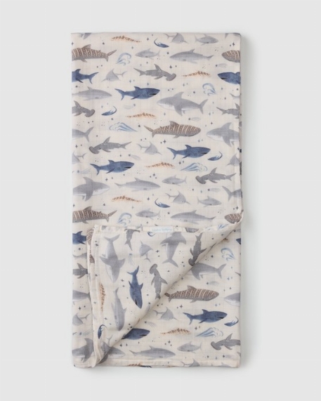 Couverture en mousseline de bambou - Sharks | Loulou Lollipop