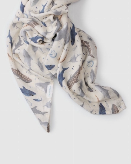 Couverture en mousseline de bambou - Sharks | Loulou Lollipop