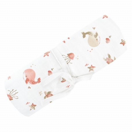 Couverture de mousseline - Baleines roses | Perlimpinpin