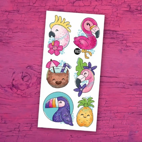 Tatouages temporaires - Les flamants roses et perroquets | PiCO