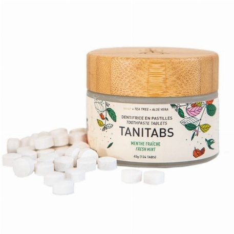 Pastilles de dentifrice en pot réutilisable - Menthe fraîche avec charbon | TANIT