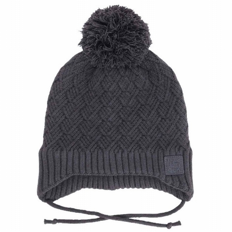 Chapeau tricot pompon avec cordons - Charcoal | Calikids