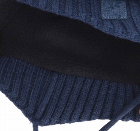 Chapeau tricot pompon avec cordons - Marine | Calikids