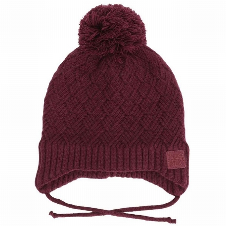 Chapeau tricot pompon avec cordons - Bordeau | Calikids