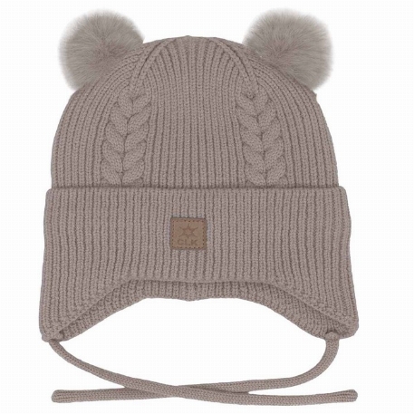 Bonnet en tricot doux au toucher 2 pompons - Sable | Calikids